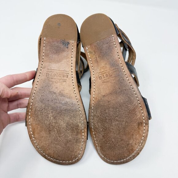 Bed Stu Black Leather Flat Gladiator Sandals Women's 7 Back Zip Made in Mexico - Picture 6 of 10